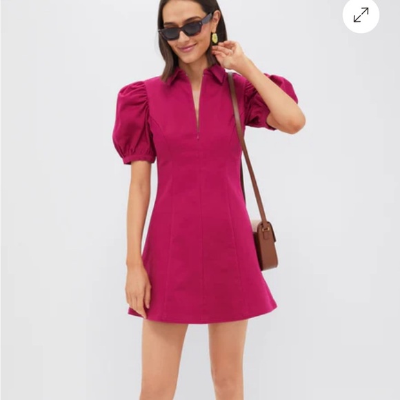 Tuckernuck HYACINTH HOUSE Raspberry Front Zip Denim Mini Dress Sz L NEW - Picture 2 of 14